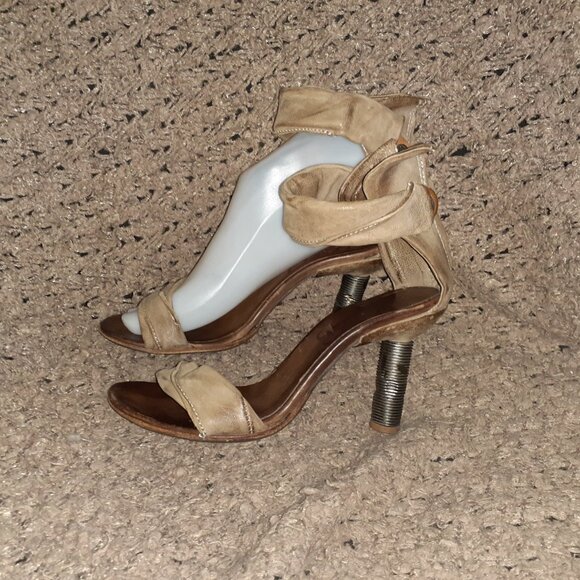 A.S.98 STEAMPUNK-Distressed Tan Leather-Ankle Wrap-Back Zip-Metal Screw Heel-Sz - Picture 3 of 10